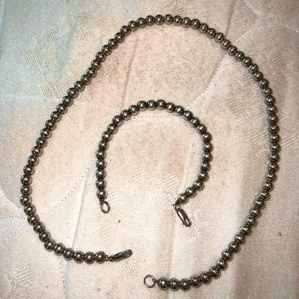 Sterling Silver Beaded Necklace and Bracelet Set